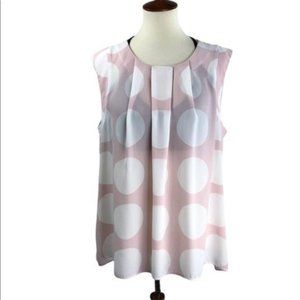 Vince Camuto Sz L Blouse Sleeveless Pink White Sheer Circle Print Top